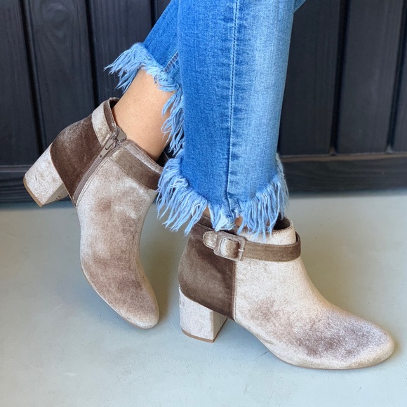Champagne Crushed Velvet Buckled Ankle Bootie - Picture 5 of 5